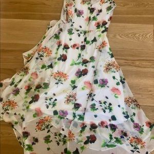 Calvin Klein Women's White Floral Chiffon Faux-Wrap Fit & Flare Dress Size 10